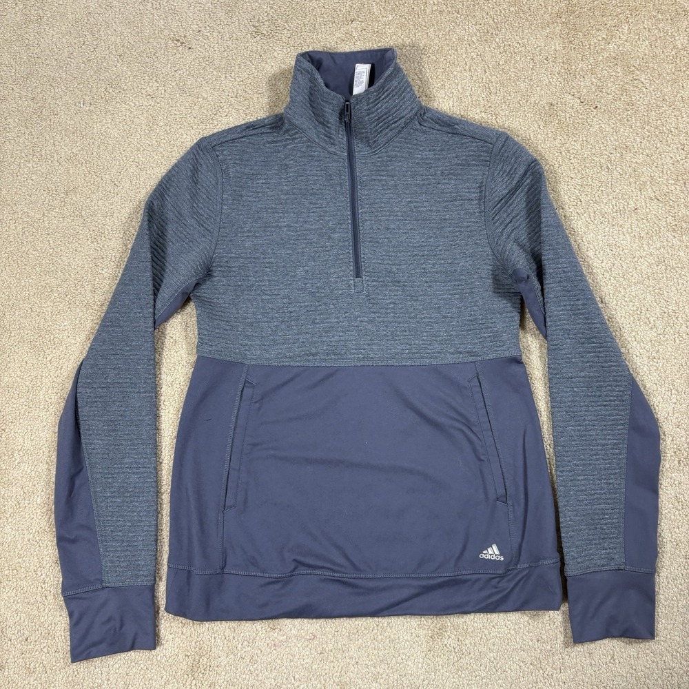 Adidas Womens Small 1/4 Zip Long Sleeve Gray Pullover Midweight Slim Fit